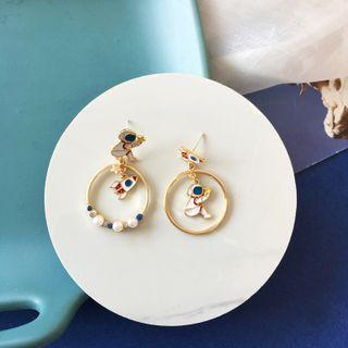 Astronaut Rocket Asymmetrical Faux Pearl Alloy Dangle Earring
