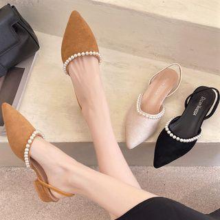 Faux Pearl Pointy-toe Slingback Mules
