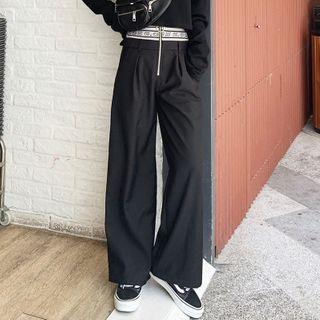 Patchwork Zipper-waist Wide Dress Pants