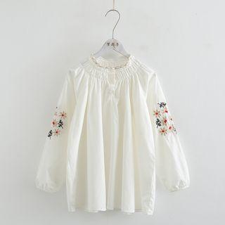 Floral Embroidered Blouse Floral Embroidery - White - One Size