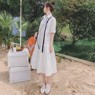 Short-sleeve Henley Midi Shirt Dress