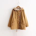 Flower Embroidered Hooded Coat
