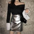 Bell-sleeve Off-shoulder Top / High-waist Skirt