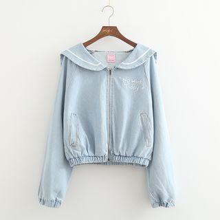 Embroidered Sailor Collar Denim Jacket