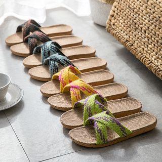 Two-tone Crisscross Linen Slippers