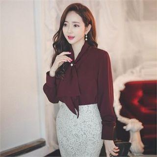 Faux-pearl Trim Ruffled Blouse