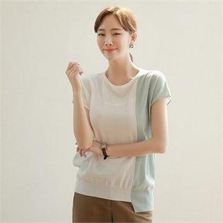 Cap-sleeve Color-block Summer Knit Top