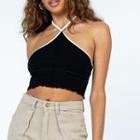 Sleeveless Halter Two-tone Crop Top
