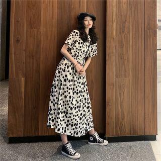 Printed Short-sleeve Maxi Dress As Shown As Figure - One Size