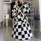 Checkered Fleece Long Coat