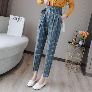 Plaid Cropped Straight Fit Dress Pants
