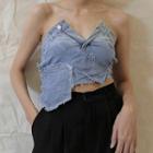 Distressed Denim Cropped Tube Top