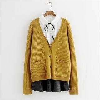 Front Pocket Cable Knit Ribbed Cardigan