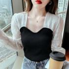 Bell-sleeve Knit Panel Lace Top
