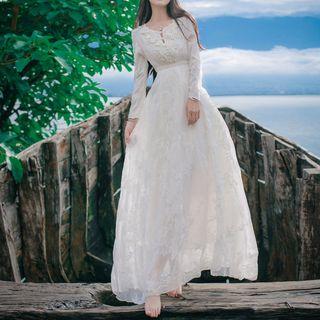 Long-sleeve Laced Maxi Dress