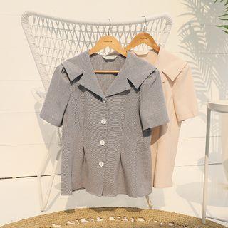 Wide-collar Shirred-trim Blouse
