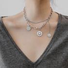 Stainless Steel Smiley Pendant Layered Choker Necklace
