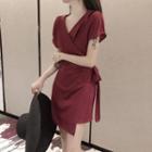 Short-sleeve Wrap A-line T-shirt Dress