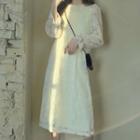 Lace Cutout Midi Dress Beige Lace - One Size
