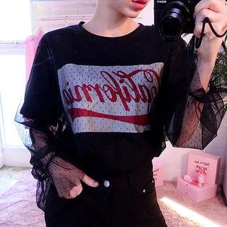 Mesh Top-overlay Lettering T-shirt