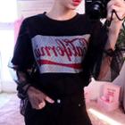 Mesh Top-overlay Lettering T-shirt