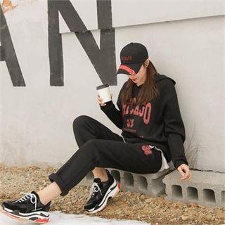 Set: Brushed Fleece Lined Lettering Sweatshirt + Sweat Pants