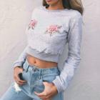 Embroidered Cropped Long-sleeve Sweatshirt