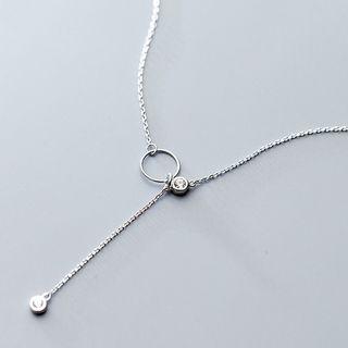 925 Sterling Silver Rhinestone Y Necklace Silver - One Size