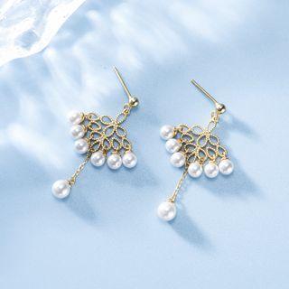 Fan Ear Stud E204 - 1 Pair - White & Gold - One Size