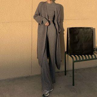 Long Cardigan / Knit Top / Wide-leg Pants