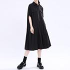 Short-sleeve Pleated Midi A-line Dress
