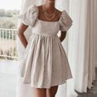 Plain Square-neck Short Sleeve A-line Mini Dress