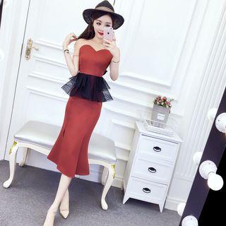 Strapless Sheath Party Dress Brick Red - M