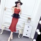 Strapless Sheath Party Dress Brick Red - M