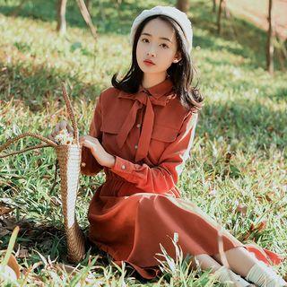 Long-sleeve Ribbon-waist Dress