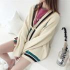 Embroided Contrast Trim Cardigan