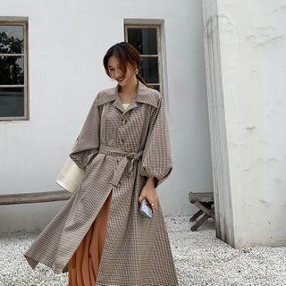 3/4-sleeve Single-breasted Houndstooth Coat