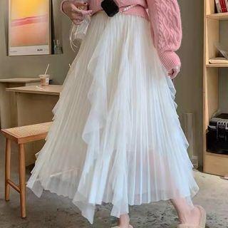 Pleated Overlay Maxi Skirt