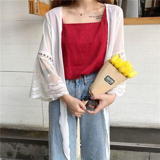 Lace Panel 3/4 Sleeve Chiffon Light Jacket