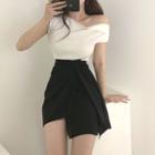 Plain Off-shoulder Knit Top / Irregular Skirt