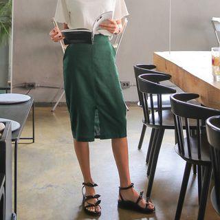 Linen Blend H-line Midi Skirt