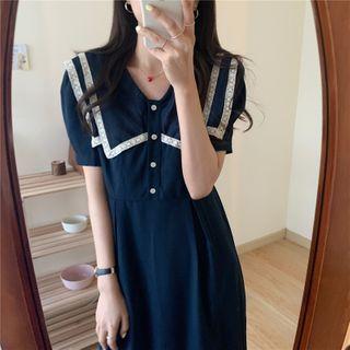 Short Sleeve V-neck A-line Midi Dress