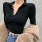 Long-sleeve Button Knit Top / Skinny Jeans