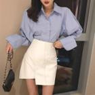 Plain Loose-fit Shirt / Faux-leather Slim-fit Skirt