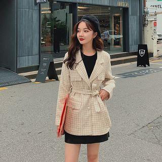Plaid Faux Pearl Bow-accent Jacket