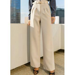 Pleated-waist Wide-leg Pants With Belt