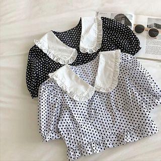 Polka Dot Peter-pan Collar Puff-sleeve Top