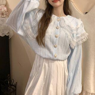 Long-sleeve Peter Pan Collar Lace Panel Blouse