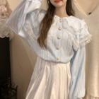 Long-sleeve Peter Pan Collar Lace Panel Blouse