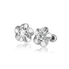 Fashion Elegant Flower Cubic Zircon Stud Earrings Silver - One Size